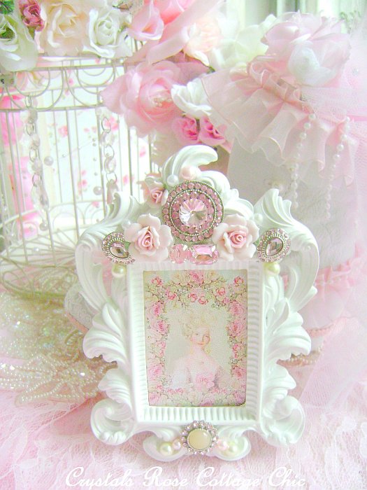 Romantic Pink Bling & Porcelain Rose Frame