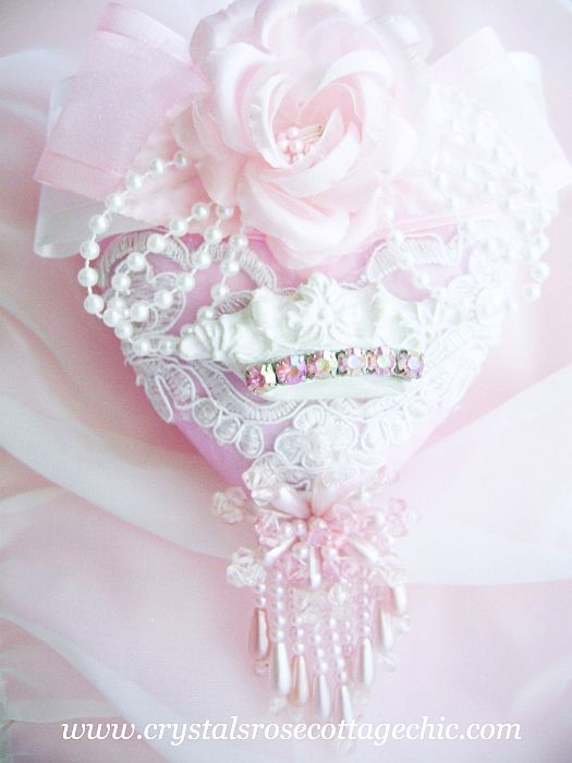 Shabby Pink Chic Crown Heart Ornament