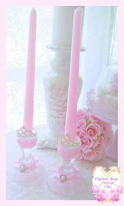 Shabby Pink Princess Crown Candle Holders
