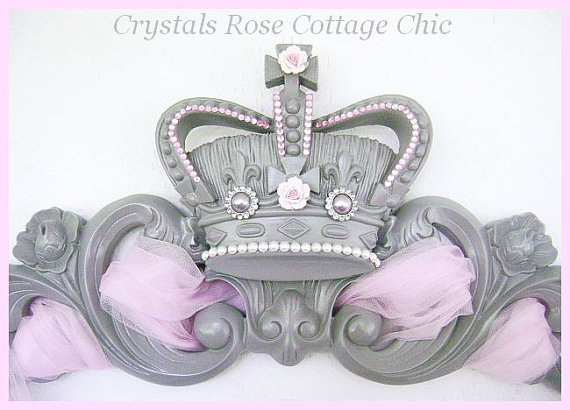 Pink and Grey Scrolling Bed Crown, Free Tulle...Color Choices
