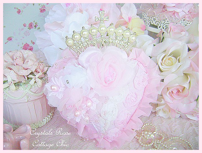 Pearl Crown Shabby Pink Heart Ornament