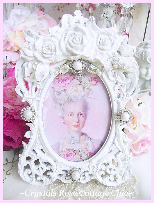 Shabby Roses,Pearls and Iridescent Rhinestones Frame