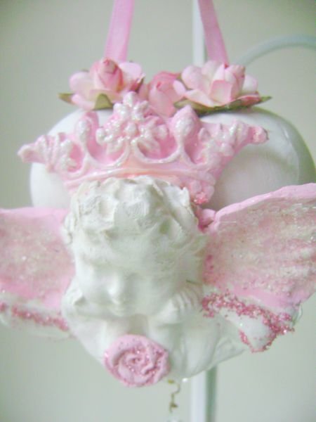 Pink French Chic Cherub with Crown Ornament