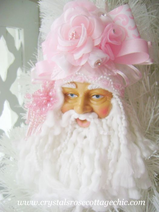 Pink Damask Victorian Santa Ornament