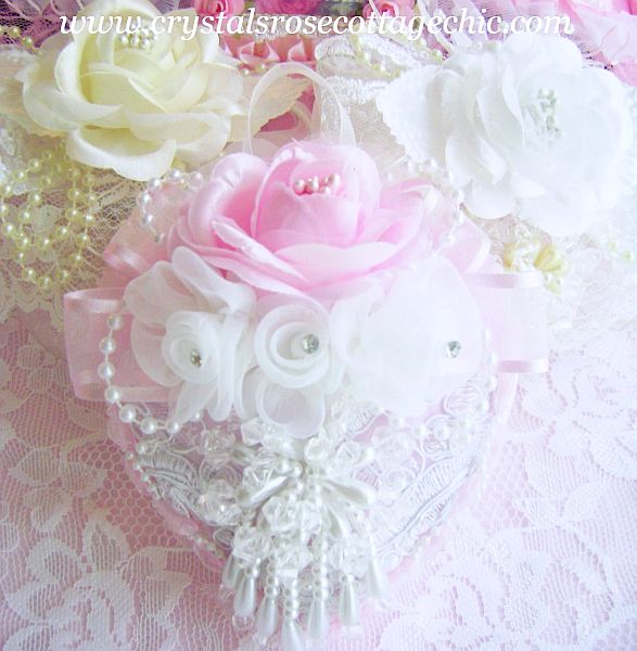 Romantique Victorian White Pearl Heart Ornament
