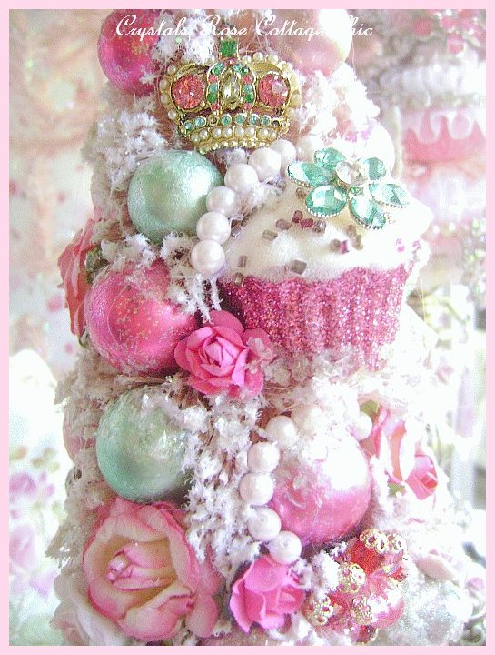 Shabby Pink Bottle Brush Tree Vintage Cherub
