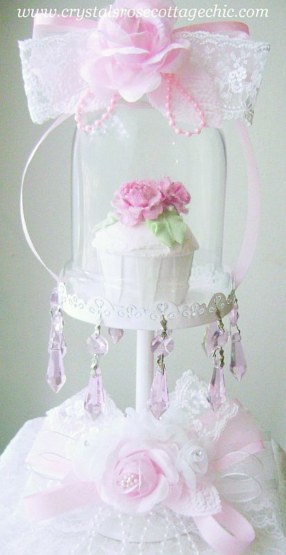 White Cupcake Stand  with Pink Crystals